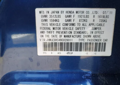 2011 Honda Fit z USA, uszkodzony, nr VIN JHMGE8H34BC028011